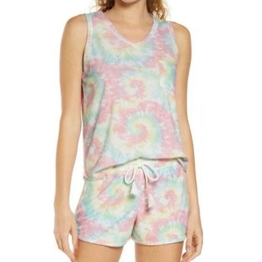 Emerson Road Lullaby Terry Cloth Pastel Tie Dye Tank & Short Set Small NWT